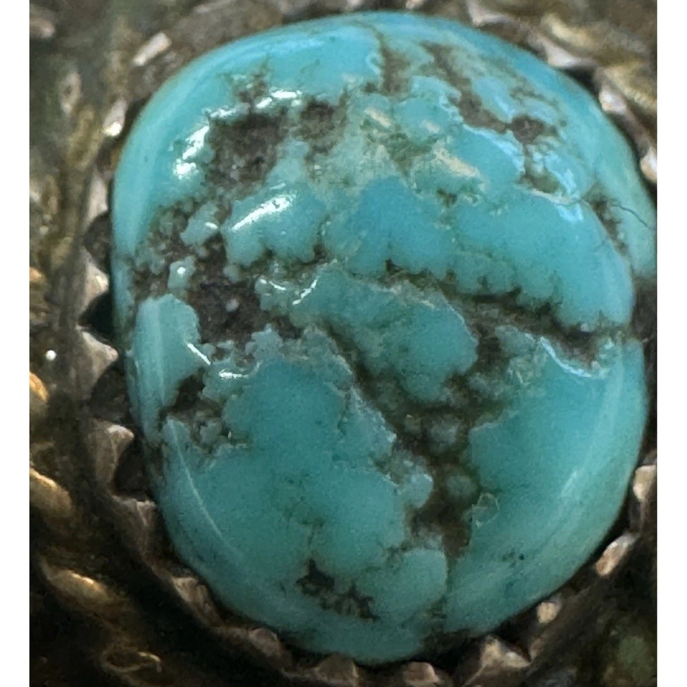 Sterling Silver Blue Turquoise 3/4" Floral Pendant Hand Cut Bezel 3.15g - Picture 5 of 9